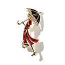 Enamel Crystal Rhinestone Girl Wearing Umbrella Collar Brooch Pins JewelryGift3C