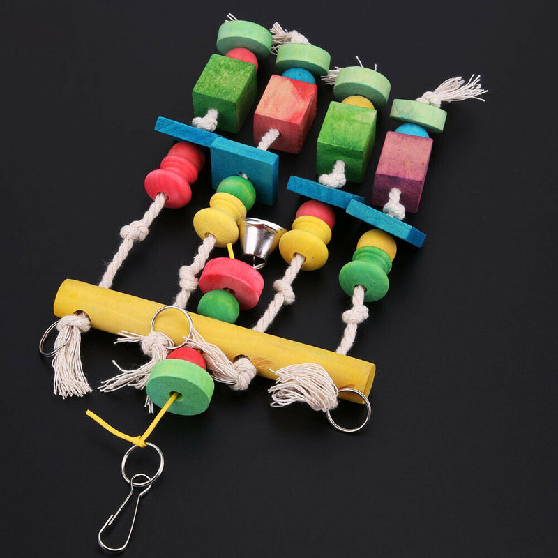 Colorful Moveable Parrot Bird Toys Swing Wood Cotton Chew Rope Funny Toys