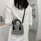 Retro Plaid Shoulder Crossbody Bag Women PU Portable Totes Handbags (Black)