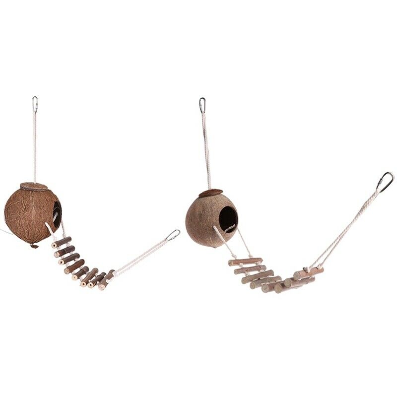 100% Natural Coconut Husk Coconut Hide with Ladder for Bird Shell Hideaway