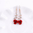 Elegant Women's Crystal Red Rose Flower Dangle Drop Earrings Wedding Jewelry New