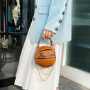Round Shoulder Bag Women Chain Messenger Handbag (Basketball Light Brown)