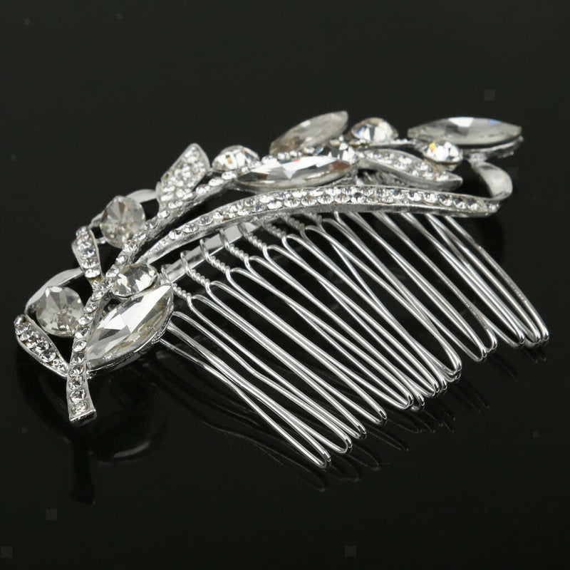 Elegant Leaf Design Rhinestone Hair Comb Wedding Party Bridal Hairdressing