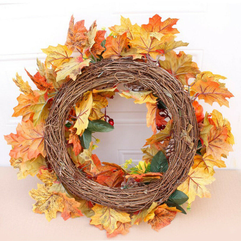 Pumpkin Pine Cone Berry Wreath Round Garland Wall Hanging Decor for Christmas