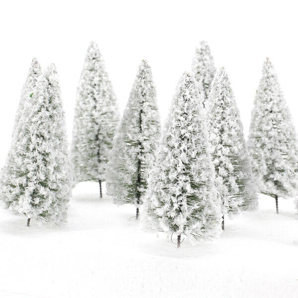 10pcs White Scenery Landscape Cedar Trees for Winter Snow Tree Layout 10cm