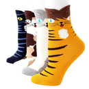 4 Pairs Cotton Ankle Socks Women Girl Autumn Winter Cartoon Cat Print Socks