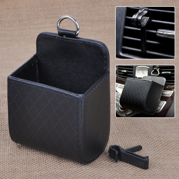 Car Air Vent Outlet PU Leather Holder Case Pouch Bag Phone Storage Container Box