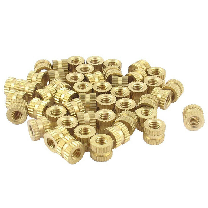 M2 x 3mm Brass Cylinder Knurled Threaded Round Insert Embedded Nuts 100pcs P2Y3
