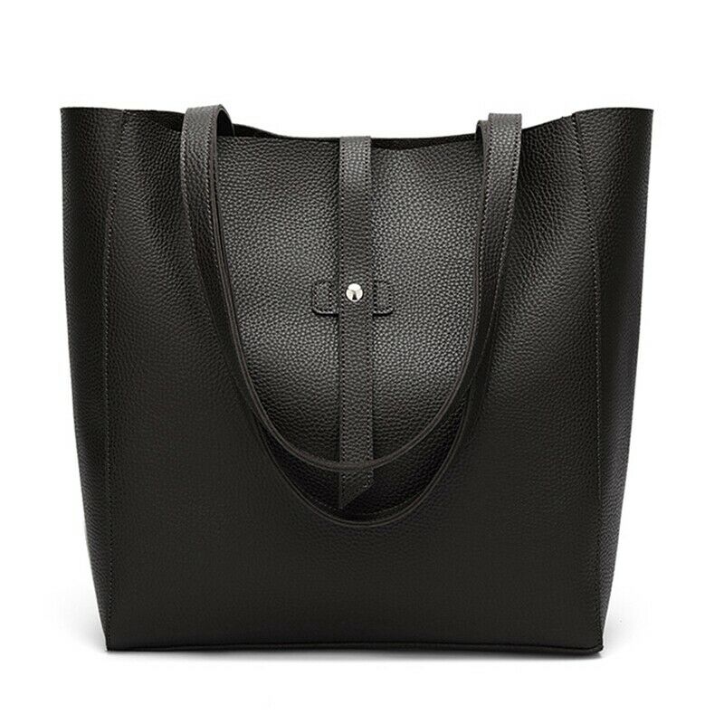 Women's Big Shoulder Bag Handbag Soft Leather Bag Stray Wallet Black Y7W5