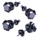 Men Women Stainless Steel Black Round Cubic Ear Studs Earrings 3mm-8mm 6Pair Hn