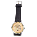 Hot Mechanical Analog Skeleton Golden Dial Mens Sport Leather Wrist Watch G
