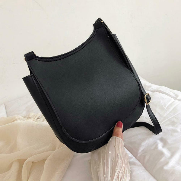Solid Color Shoulder Handbags Leather Women Big Flap Crossbody Bags (Black)