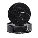 Coasters for Drinks 6-Piece with Holder,Marble Black Round Cup Mat Pad Set  T1H2
