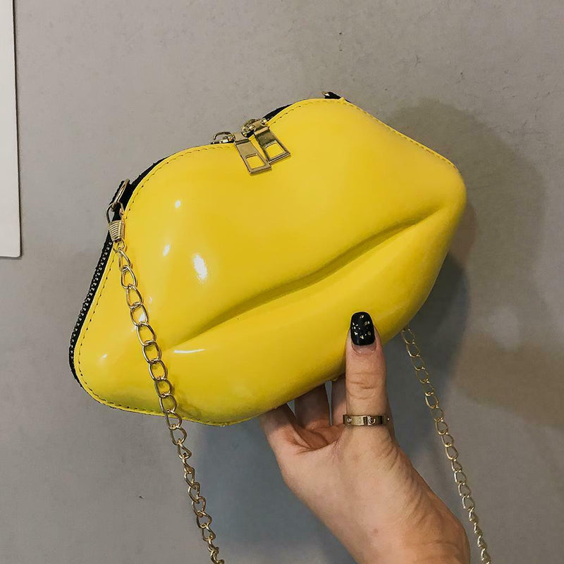 Lips Women PVC Handbags Chain Messenger Bags Shoulder Party Clutch (Yellow)