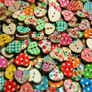 100 Pcs Mixed 2Holes Wooden Buttons Cartoon Print Heart Scrapbookin-New Sha A0E1