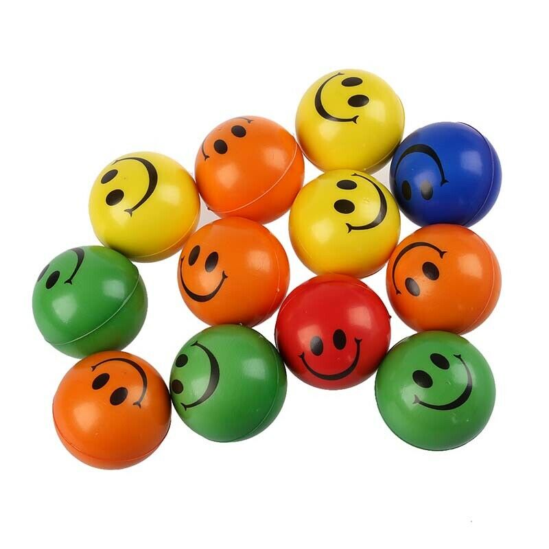12 pcs Smiley Face Stress Relief Squeeze Ball - Help Arthritis - Random col K5J2