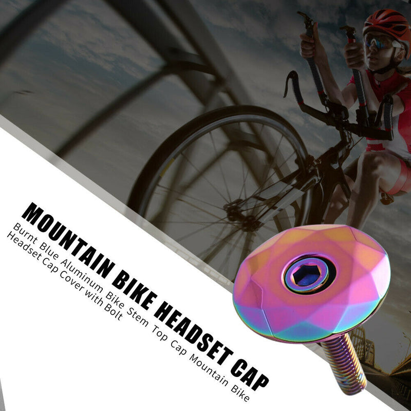 1-1/8 inch Bike Stem Top Cap Bicycle Headset Cap Cover with Bolt Burnt Blue