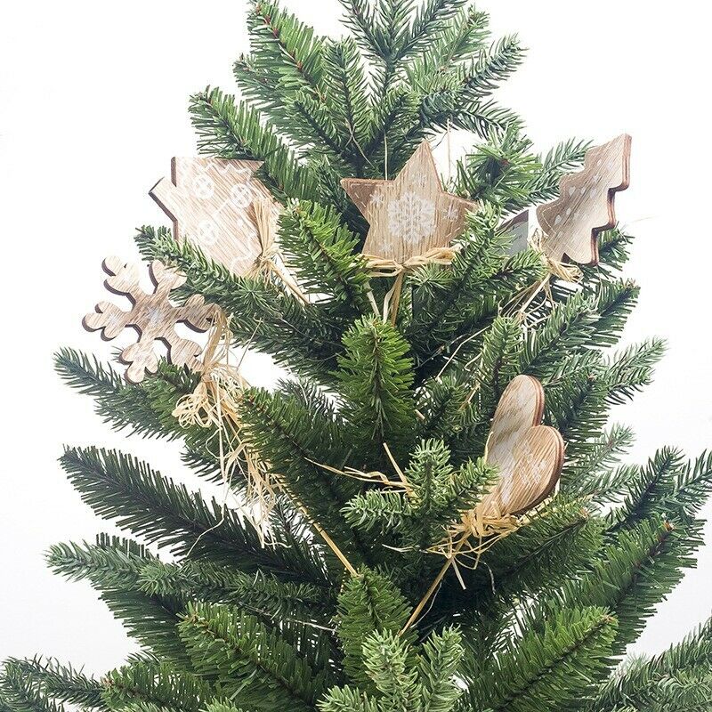1 Set 10 Pcs Printing Wooden Christmas House Tree Star Shape Pendants Plugi B6U6