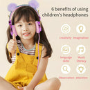 Cartoon Glitter Bear Ear Kids Wired Headphone Adjustable Headband for Girls