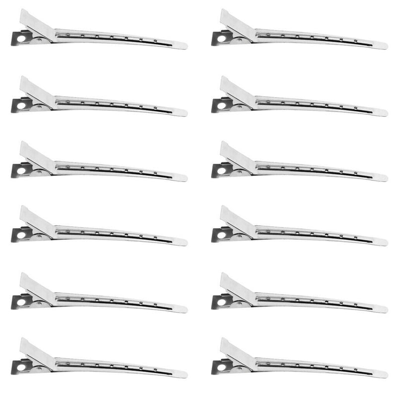 12Pcs Pro Stainless Steel Duck Teeth Hair Clips Clamps Hairdressing Salon Hair