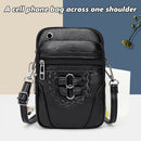 Women Soft PU Messenger Bag Multi-layer Shoulder Zipper Phone Pouch (Black)