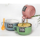 900ML Stainless Steel Noodles Bowl Soup Fruit Salad Bowl with Spoon Green
