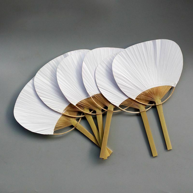 20pcs Pure white bamboo handle blank calligraphy painting blank group fan f Y3E4