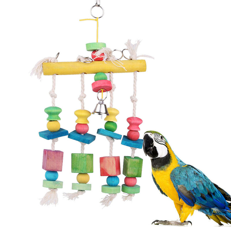 Colorful Moveable Parrot Bird Toys Swing Wood Cotton Chew Rope Funny Toys