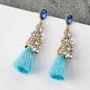 Women Rhinestone Tassel Dangle Ear Stud Fringe Drop Long Dress Earrings