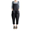Casual Women Solid Color Strappy Pocket Loose Harem Jumpsuit Black S J6E4