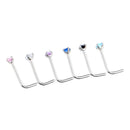 6 Pieces Stainless Steel L Shaped Nose Stud Rings Bar  20g