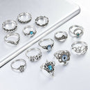 13pcs Sky Blue Crystal Turtle Finger Rings Knuckle Midi Rings Set Boho Jewelry