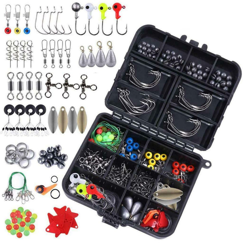 187 Pieces Fishing Accessories Kits Jig Hooks Fishing Set with Tackle Box