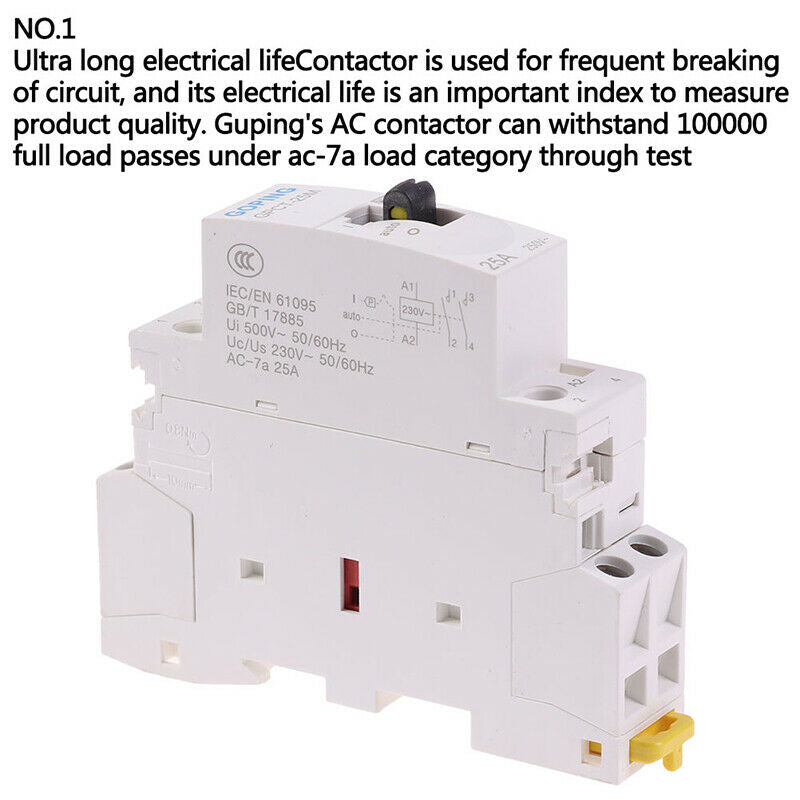 25A 2P 220V Din rail Household ac contactor With Manual Control Switch:0J Ew