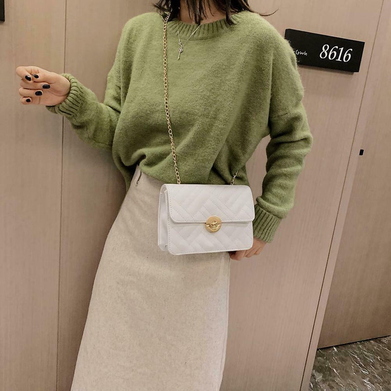 Fashion Women Messenger Shoulder Bag Leather Flap Crossbody Handbag (White) A
