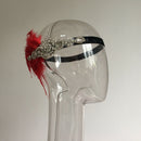 Fascinator 1920s  Stretch Feather Headband Woman Crystal Hairband Red