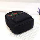 Preppy Chic Women Canvas Flower Embroidery Large Capacity Backpack(Black)