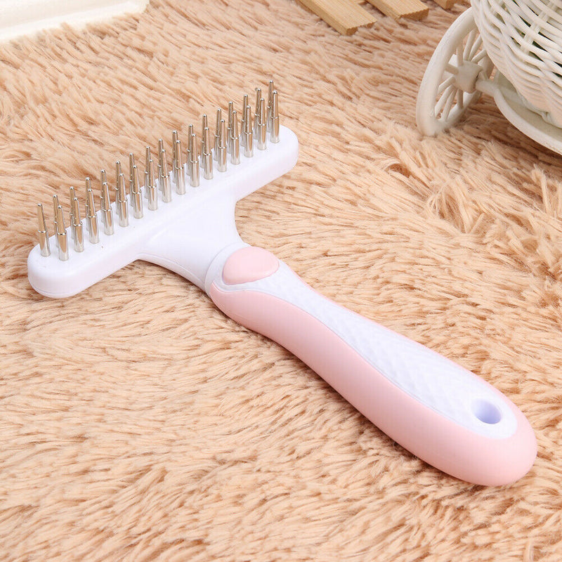 Pet Cat Dog Hair Removal Needle Comb Fur Trimming Open Knot Brush (Blue) A