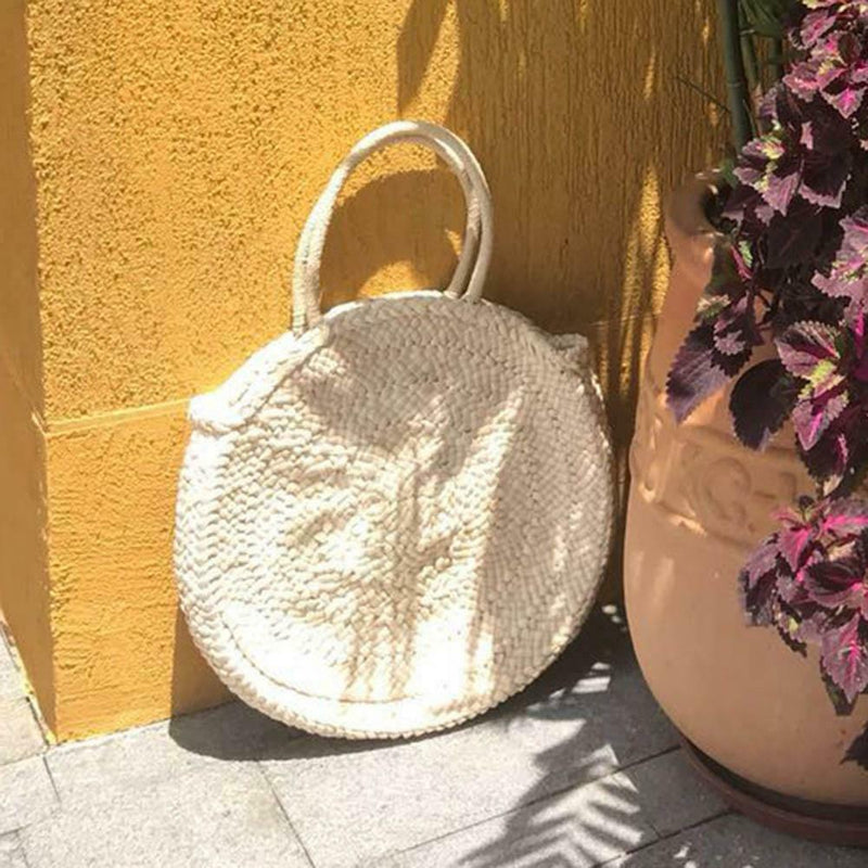 Simple Women Straw Big Round Handbag Tote Girl Circle Casual Beach Wristlet