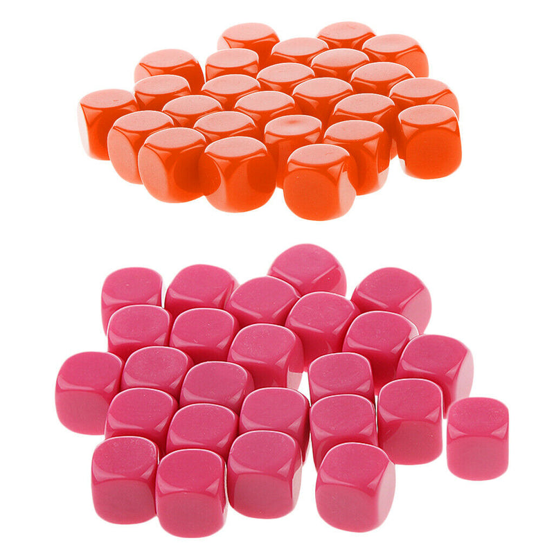 50 Pieces Opaque Blank Dice D6 for D&D RPG MTG Party Games Orange + Rose Red