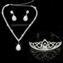 Wedding Party Bridal Bridesmaid Rhinestone Crown Tiara Necklace Earrings Set