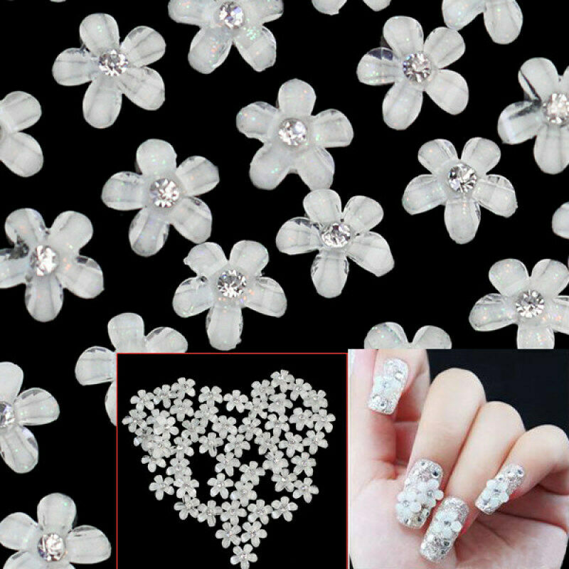50Pcs Flower Design Nail Art Tips Shiny Rhinestone Decoration Manicure for SJX