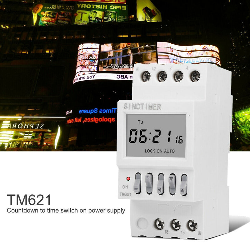 TM621 LCD Display Time Digital Timer Switch DIN Rail Weekly Programmable Power
