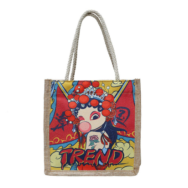 Peking Opera Printed Handbag Women Canvas Shopping Shoulder Bag (Style 2)