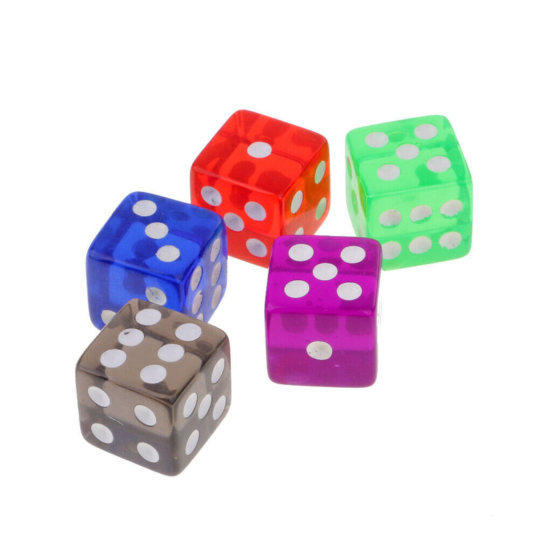 Bag of 50 Pieces of Transparent Dice Set of 5 Colors of 16mm D&D MTG Board Games