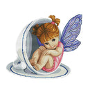 Angel in Teacup Stamped Cross Stitch Kit, Cute Pretty DIY Needlework Counted