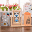 Wooden Sandglass Desktop Organizer Office Decor Pen Pencil Storage.! Holder H9U5