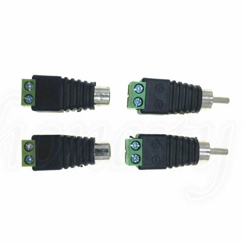 2 Pairs Speaker Wire cable to female & male RCA Connector Adapter Jack Plug LED
