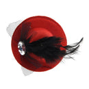 Women Party Rhinestone Decor Black Feather Red Mini Top Hat Fascinator Hair J7O8