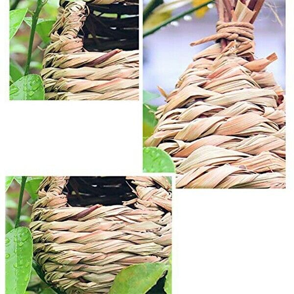 2 Pack Grass Bird Hut Bird House House Hanging Bird Nest Fiber Hand-Woven B P8A5
